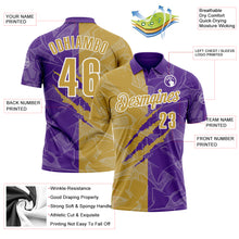 Laden Sie das Bild in den Galerie-Viewer, Custom Graffiti Pattern Old Gold Purple-White 3D Scratch Performance Polo Shirt