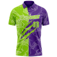 Laden Sie das Bild in den Galerie-Viewer, Custom Graffiti Pattern Neon Green Purple-White 3D Scratch Performance Polo Shirt