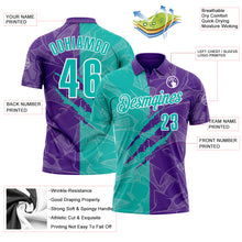 Laden Sie das Bild in den Galerie-Viewer, Custom Graffiti Pattern Aqua Purple-White 3D Scratch Performance Polo Shirt