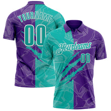 Laden Sie das Bild in den Galerie-Viewer, Custom Graffiti Pattern Aqua Purple-White 3D Scratch Performance Polo Shirt