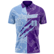 Laden Sie das Bild in den Galerie-Viewer, Custom Graffiti Pattern Light Blue Purple-White 3D Scratch Performance Polo Shirt
