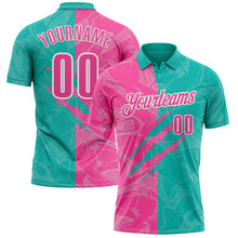 Laden Sie das Bild in den Galerie-Viewer, Custom Graffiti Pattern Pink Aqua-White 3D Scratch Performance Polo Shirt