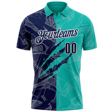 Laden Sie das Bild in den Galerie-Viewer, Custom Graffiti Pattern Navy Aqua-White 3D Scratch Performance Polo Shirt