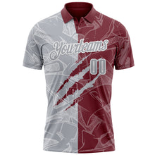 Laden Sie das Bild in den Galerie-Viewer, Custom Graffiti Pattern Gray Burgundy-White 3D Scratch Performance Polo Shirt