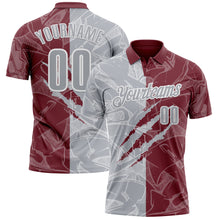 Laden Sie das Bild in den Galerie-Viewer, Custom Graffiti Pattern Gray Burgundy-White 3D Scratch Performance Polo Shirt