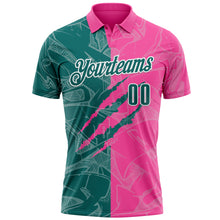 Laden Sie das Bild in den Galerie-Viewer, Custom Graffiti Pattern Teal Pink-White 3D Scratch Performance Polo Shirt