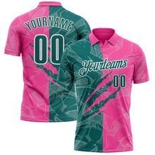Laden Sie das Bild in den Galerie-Viewer, Custom Graffiti Pattern Teal Pink-White 3D Scratch Performance Polo Shirt