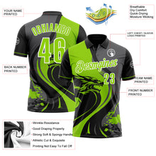 Load image into Gallery viewer, Custom Black Neon Green Steel Gray-White 3D Pattern Design Animal Wolf And Splash Performance Polo Shirt