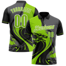 Load image into Gallery viewer, Custom Black Neon Green Steel Gray-White 3D Pattern Design Animal Wolf And Splash Performance Polo Shirt