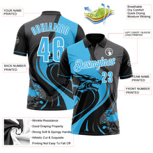 Load image into Gallery viewer, Custom Black Sky Blue Steel Gray-White 3D Pattern Design Animal Wolf And Splash Performance Polo Shirt