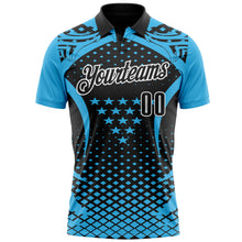 Load image into Gallery viewer, Custom Sky Blue Black-White 3D Pattern Design Star And Geometric Shapes Performance Polo Shirt