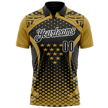 Load image into Gallery viewer, Custom Old Gold Black-White 3D Pattern Design Star And Geometric Shapes Performance Polo Shirt
