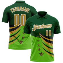 Laden Sie das Bild in den Galerie-Viewer, Custom Green Old Gold Black-White 3D Pattern Design Star Performance Polo Shirt