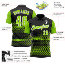Load image into Gallery viewer, Custom Black Neon Green-White 3D Pattern Design Star Performance Polo Shirt