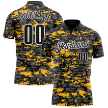Load image into Gallery viewer, Custom Black Steel Gray Gold-White 3D Pattern Design Splash Performance Polo Shirt