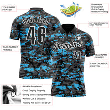 Load image into Gallery viewer, Custom Black Steel Gray Sky Blue-White 3D Pattern Design Splash Performance Polo Shirt