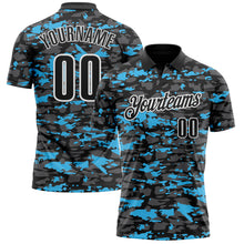 Load image into Gallery viewer, Custom Black Steel Gray Sky Blue-White 3D Pattern Design Splash Performance Polo Shirt