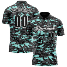 Load image into Gallery viewer, Custom Black Steel Gray Ice Blue-White 3D Pattern Design Splash Performance Polo Shirt