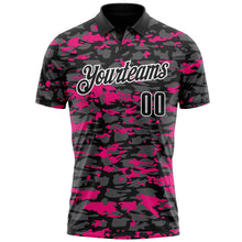 Load image into Gallery viewer, Custom Black Steel Gray Hot Pink-White 3D Pattern Design Splash Performance Polo Shirt