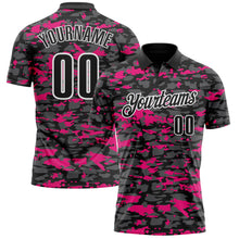 Load image into Gallery viewer, Custom Black Steel Gray Hot Pink-White 3D Pattern Design Splash Performance Polo Shirt