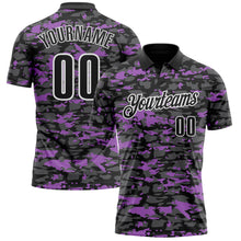 Load image into Gallery viewer, Custom Black Steel Gray Medium Purple-White 3D Pattern Design Splash Performance Polo Shirt