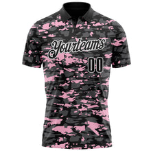 Load image into Gallery viewer, Custom Black Steel Gray Light Pink-White 3D Pattern Design Splash Performance Polo Shirt