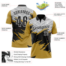 Load image into Gallery viewer, Custom Old Gold Black Gray-White 3D Pattern Design Splash Performance Polo Shirt