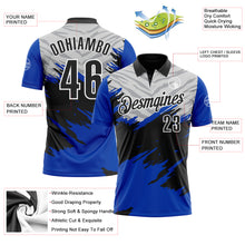 Load image into Gallery viewer, Custom Thunder Blue Black Gray-White 3D Pattern Design Splash Performance Polo Shirt