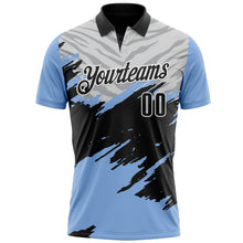 Load image into Gallery viewer, Custom Light Blue Black Gray-White 3D Pattern Design Splash Performance Polo Shirt