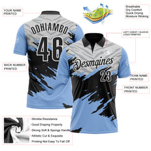 Load image into Gallery viewer, Custom Light Blue Black Gray-White 3D Pattern Design Splash Performance Polo Shirt