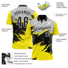 Load image into Gallery viewer, Custom Light Yellow Black Gray-White 3D Pattern Design Splash Performance Polo Shirt