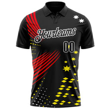 Load image into Gallery viewer, Custom Black Fire Red Light Yellow-White 3D Pattern Design Star And Geometric Shapes Performance Polo Shirt