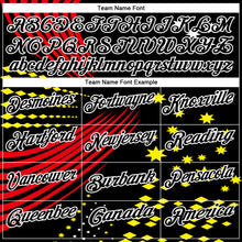 Load image into Gallery viewer, Custom Black Fire Red Light Yellow-White 3D Pattern Design Star And Geometric Shapes Performance Polo Shirt