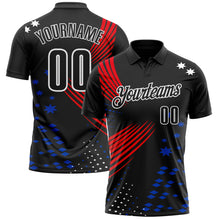 Load image into Gallery viewer, Custom Black Fire Red Thunder Blue-White 3D Pattern Design Star And Geometric Shapes Performance Polo Shirt