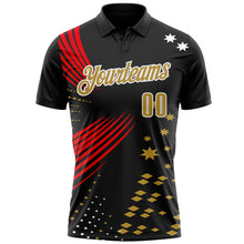 Load image into Gallery viewer, Custom Black Old Gold Fire Red-White 3D Pattern Design Star And Geometric Shapes Performance Polo Shirt