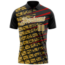 Загрузить изображение в средство просмотра галереи, Custom Black Old Gold Red-White 3D Pattern Design Grid And Fragment Art Performance Polo Shirt