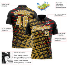 Загрузить изображение в средство просмотра галереи, Custom Black Old Gold Red-White 3D Pattern Design Grid And Fragment Art Performance Polo Shirt