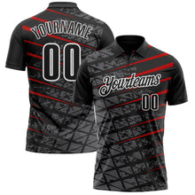 Load image into Gallery viewer, Custom Black Steel Gray Red-White 3D Pattern Design Grid And Fragment Art Performance Polo Shirt