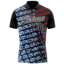 Загрузить изображение в средство просмотра галереи, Custom Black Light Blue Red-White 3D Pattern Design Grid And Fragment Art Performance Polo Shirt