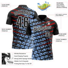 Загрузить изображение в средство просмотра галереи, Custom Black Light Blue Red-White 3D Pattern Design Grid And Fragment Art Performance Polo Shirt
