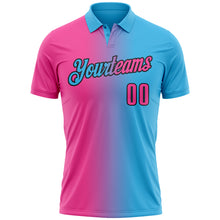 Laden Sie das Bild in den Galerie-Viewer, Custom Sky Blue Pink-Black 3D Gradient Fashion Performance Polo Shirt