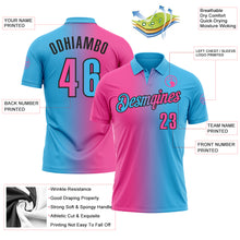 Laden Sie das Bild in den Galerie-Viewer, Custom Sky Blue Pink-Black 3D Gradient Fashion Performance Polo Shirt
