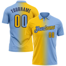 Загрузить изображение в средство просмотра галереи, Custom Light Blue Yellow-Navy 3D Gradient Fashion Performance Polo Shirt