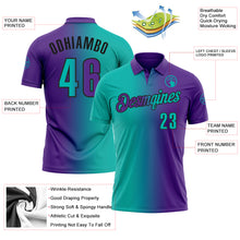 Load image into Gallery viewer, Custom Purple Aqua-Black 3D Gradient Fashion Performance Polo Shirt