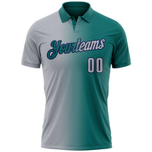 Загрузить изображение в средство просмотра галереи, Custom Teal Gray-Navy 3D Gradient Fashion Performance Polo Shirt