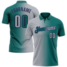 Загрузить изображение в средство просмотра галереи, Custom Teal Gray-Navy 3D Gradient Fashion Performance Polo Shirt