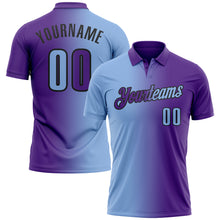 Load image into Gallery viewer, Custom Purple Light Blue-Black 3D Gradient Fashion Performance Polo Shirt
