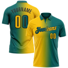Загрузить изображение в средство просмотра галереи, Custom Teal Yellow-Black 3D Gradient Fashion Performance Polo Shirt