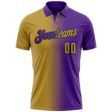 Load image into Gallery viewer, Custom Purple Old Gold-Black 3D Gradient Fashion Performance Polo Shirt