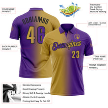 Load image into Gallery viewer, Custom Purple Old Gold-Black 3D Gradient Fashion Performance Polo Shirt